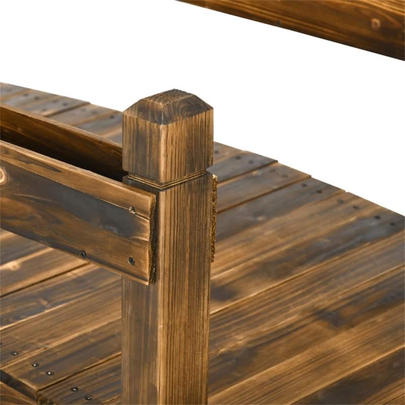 Solid Fir Wood Garden Bridge with Arched Handrails and Planters for Zen Gardens Walkways Ponds