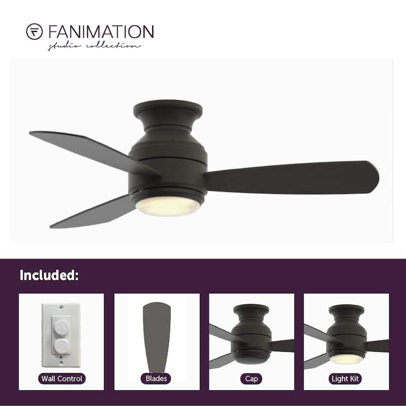 Fanimation Studio Collection Level 44 inch Matte Greige Flush Mount Ceiling Fan with LED Light and Wall Control