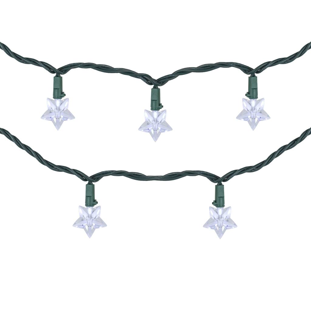 10-Count Pure White LED Star Christmas Light Set, 4ft Green Wire