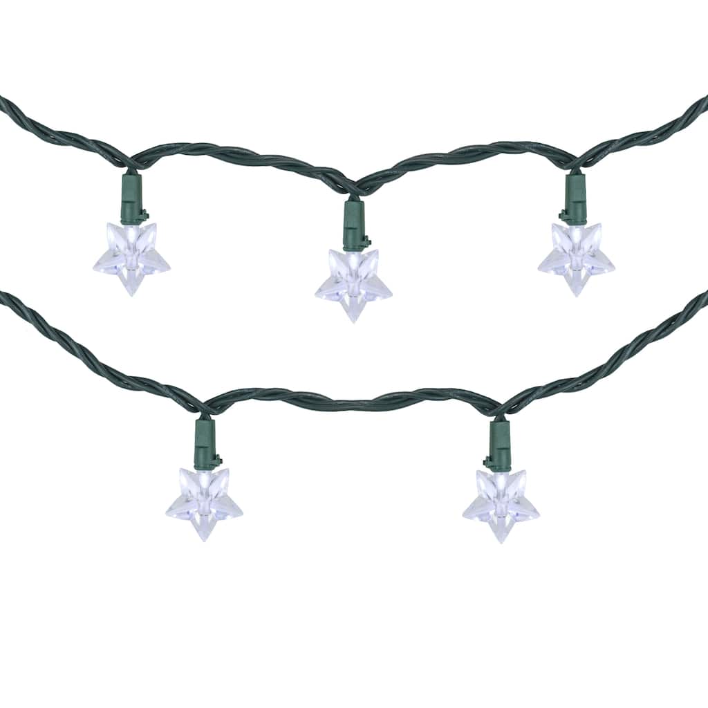 10-Count Pure White LED Star Christmas Light Set 4ft Green Wire - 4'