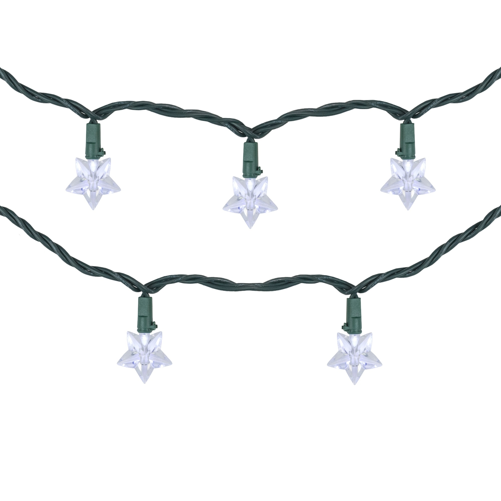 10-Count Pure White LED Star Christmas Light Set 4ft Green Wire - 4'