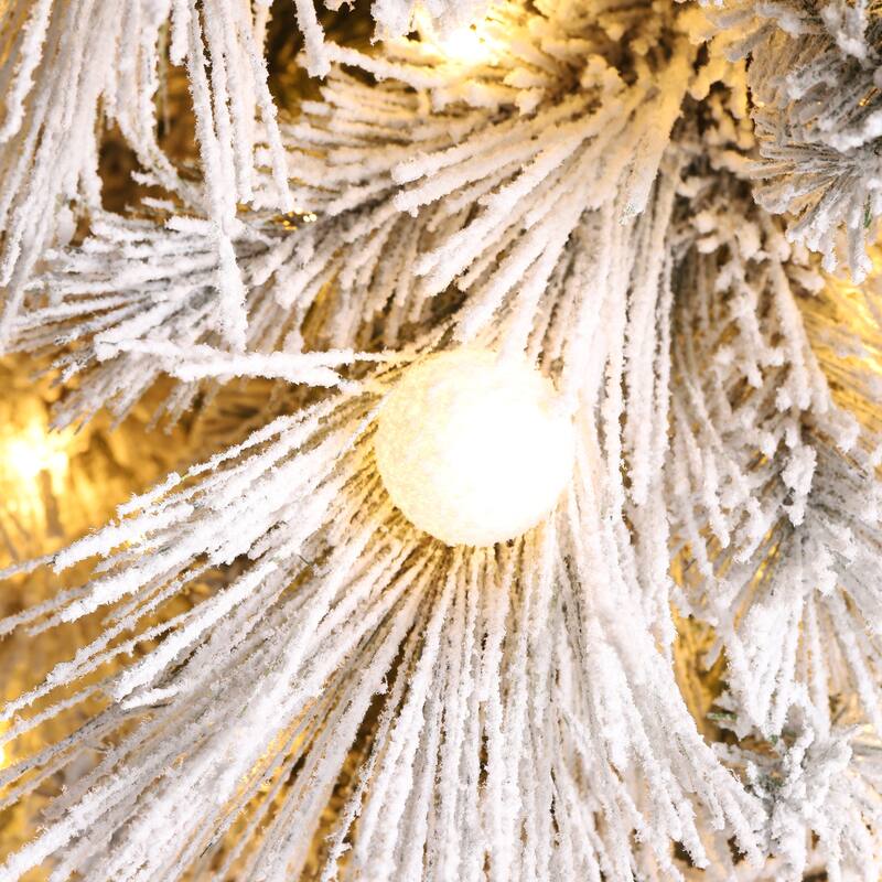 Glitzhome 7.5FT/9FT Pre-Lit Flocked Full Snowy Globe Pine Artificial Christmas Tree with Foot Switch