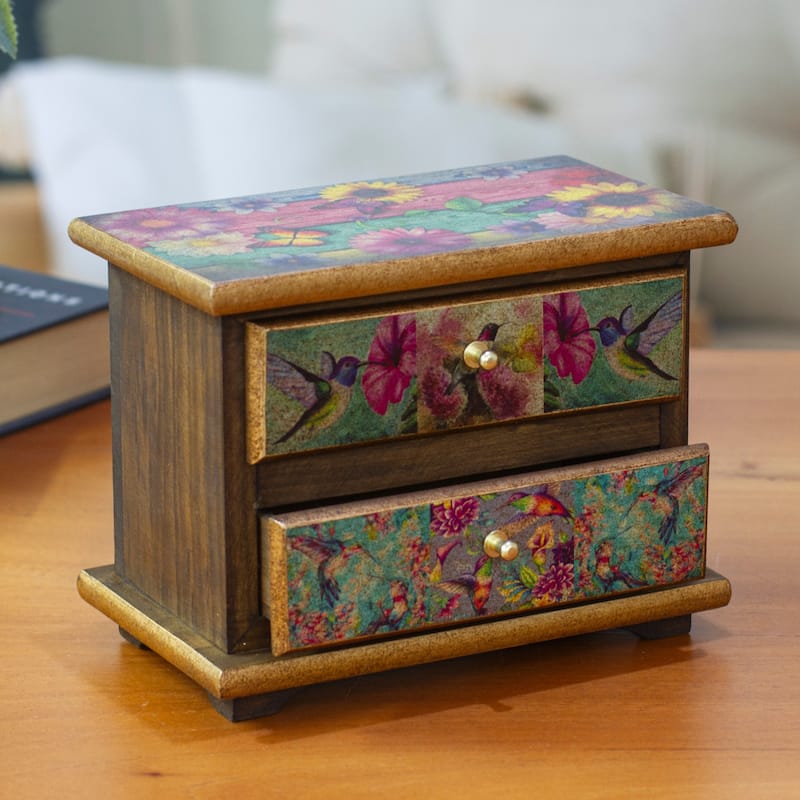 Novica Handmade Floral Hummingbirds Decoupage Jewelry Box - Bed Bath ...