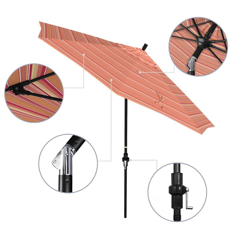 California Umbrella 9' Rd Patio Umbrella Black Aluminum Frame Fiberglass Ribs Crank Lift Collar Tilt, Sunbrella Cilantro