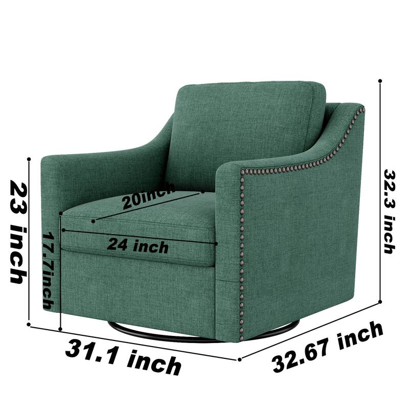 Cotton Linen Swivel Armchair with 360° Rotating Chair and Brass Nail Trim（300lb Capacity）