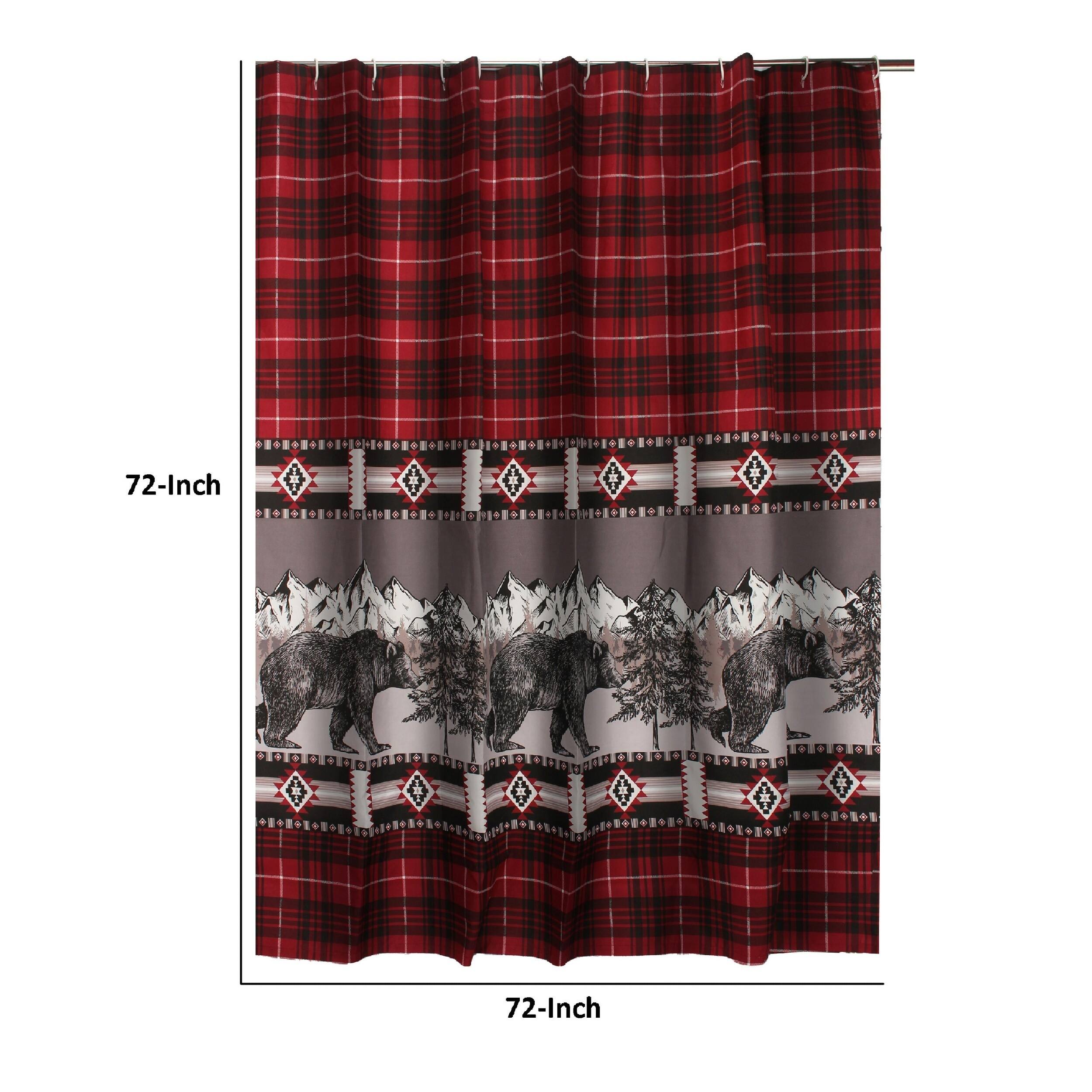 Sofia 72 Inch Bear One Shower Curtain, Red and Black Plaid, Poly