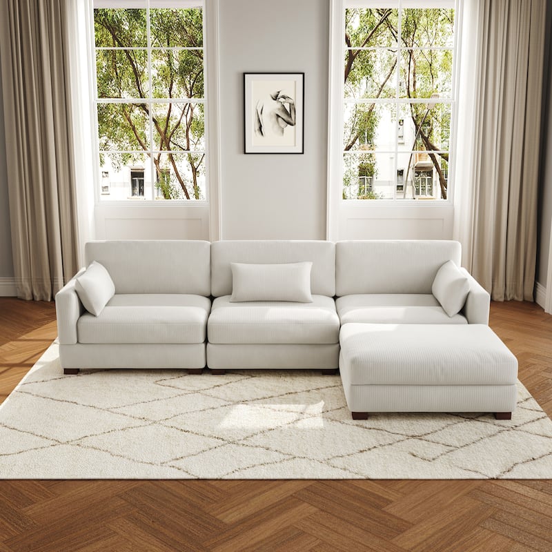 4-Piece L Shaped Couch Modular Sectional Sofa with Ottoman