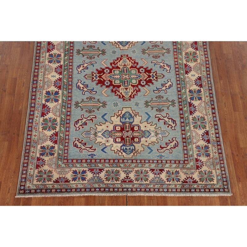 Light Blue Kazak Rug Hand-Knotted Wool Carpet - 5'8" x 7'9"