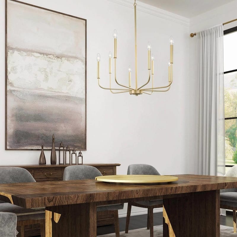 Modern Gold 8-Light Chandelier French Country Wheel Pendant for Dining Room