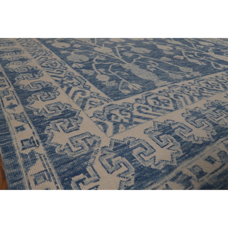 Hand Knotted Oriental 100% Wool Carpet Transitional All-Over Navy Blue & Blues Oushak Area Rug - 14' 9'' X 10' 0''