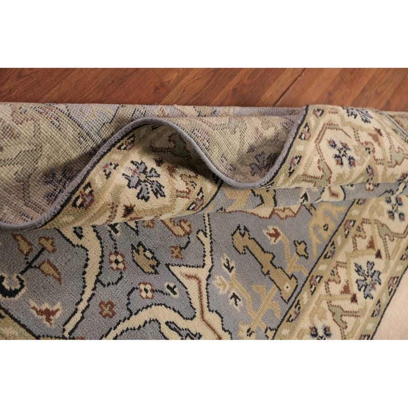 Light Blue Oushak Oriental Rug Floral Handmade Wool Carpet - 4'1"x 5'11"