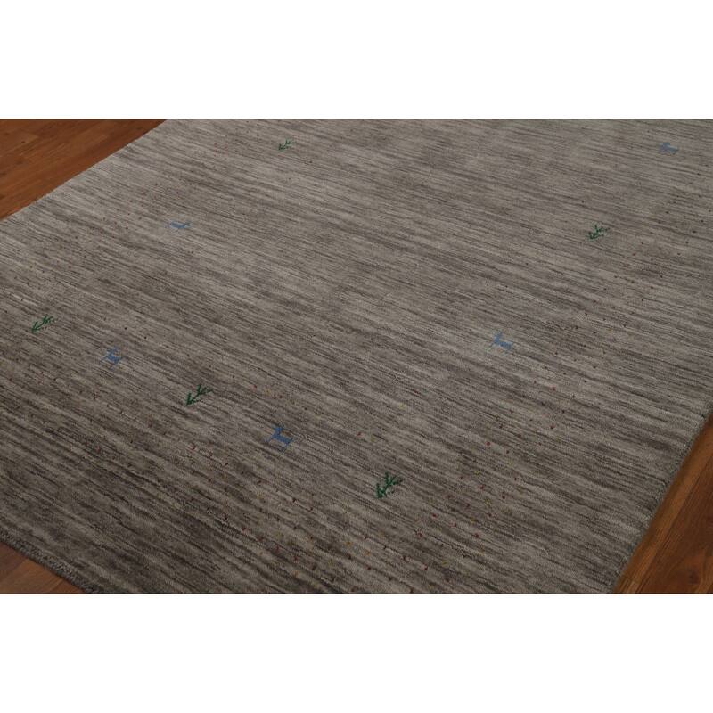Hand Knotted Oriental 100% Wool Carpet Tribal Stripe Greys & Charcoal Gabbeh Area Rug - 8' 0'' X 5' 4''