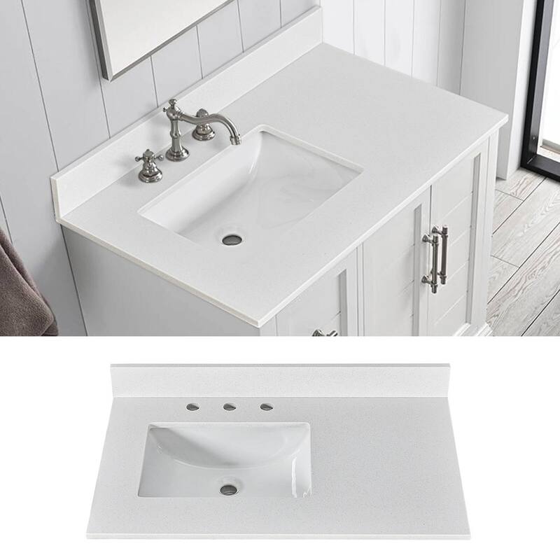 Prismglow White 36 inch Quartz Bathroom Vanity Top