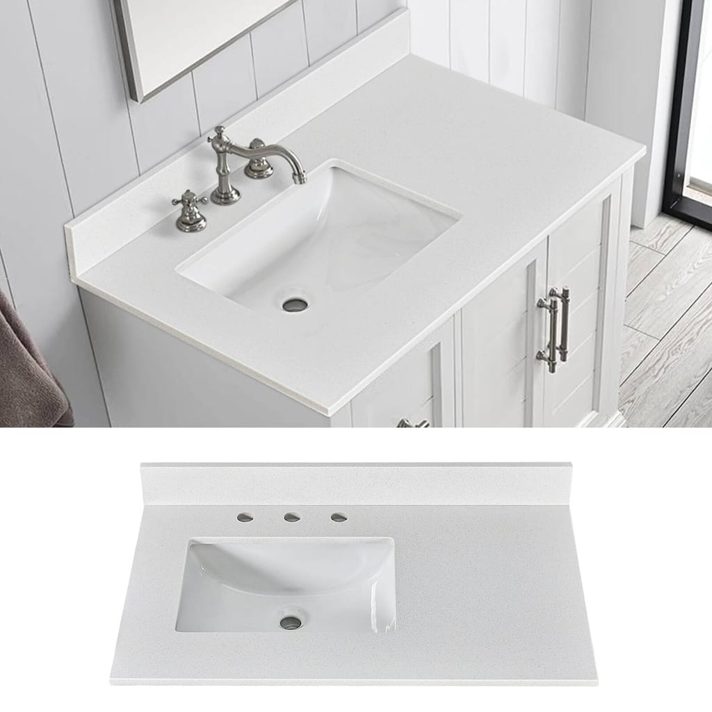 Prismglow White 36 inch Quartz Bathroom Vanity Top