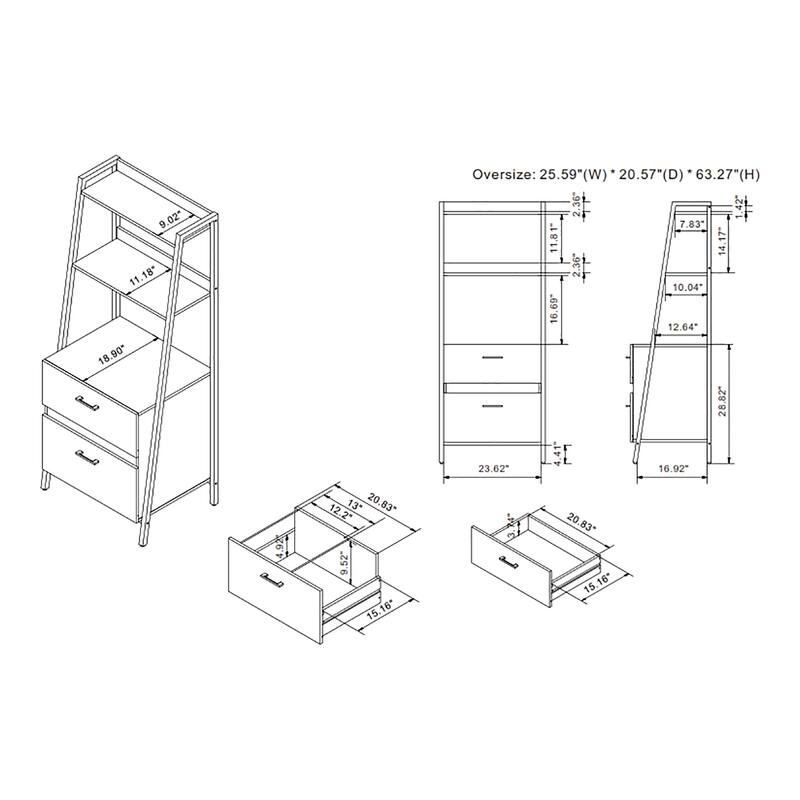 DH BASIC Contemporary Iron 2-Drawer Bookshelf with File Cabinet by Denhour