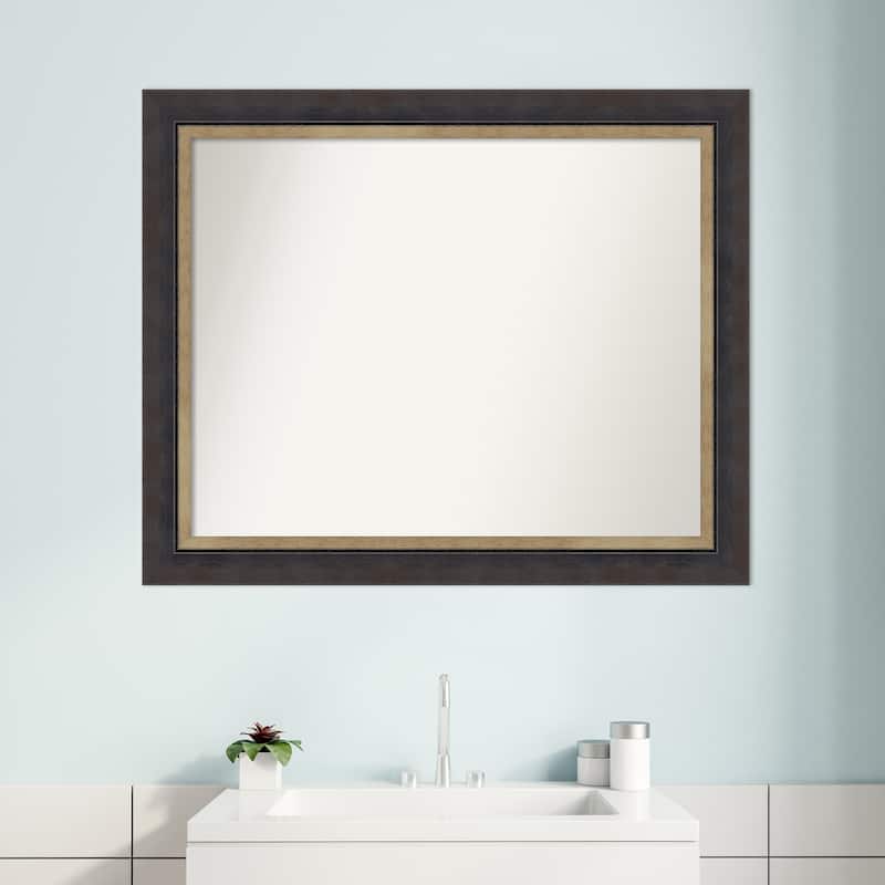 Hammered Charcoal Tan Non-Beveled Wood Framed Bathroom Vanity Wall Mirror - Hammered Charcoal Tan