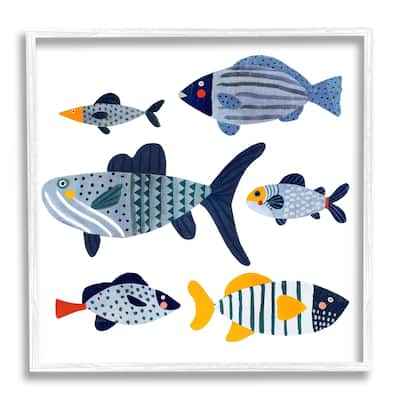 Stupell Kid's Tropical Fish Collage Playful Blue Aquatic Animals Framed Wall Art