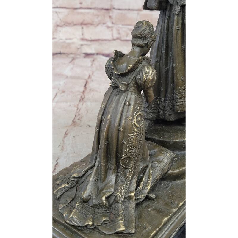 Bronze Coronation Sculpture – Medieval King Crowning Queen Statue On Marble Base