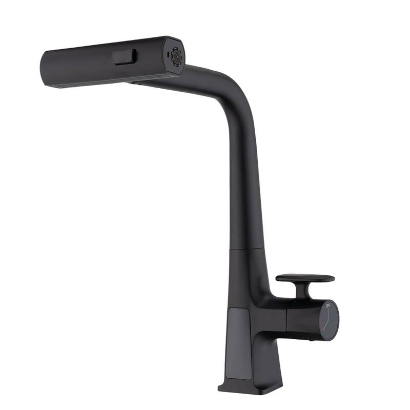 Waterfall Kitchen Faucet w/Temperature Display,Single Handle Faucet - Matte Black