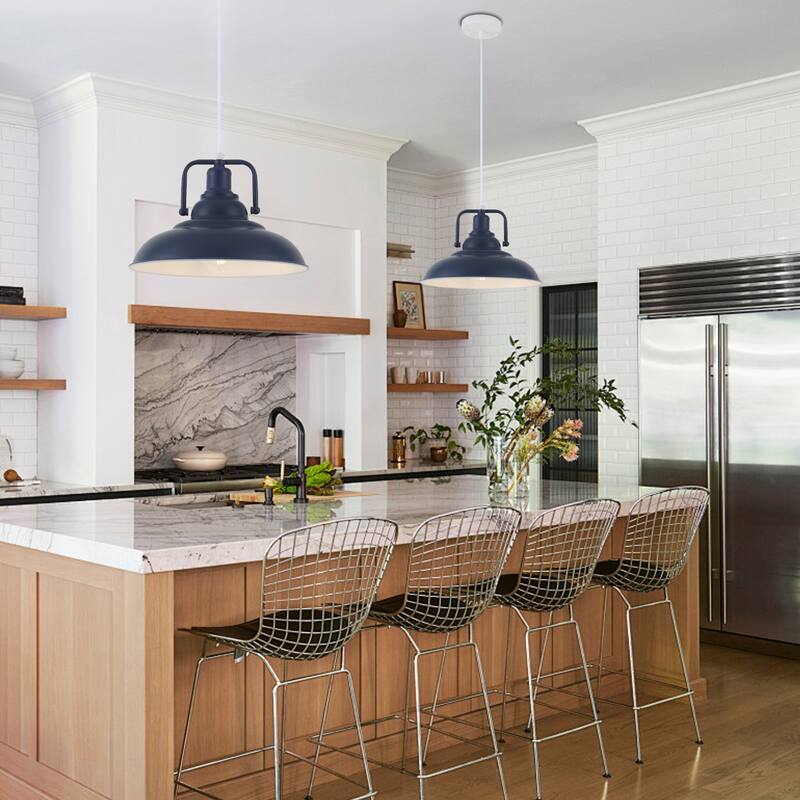 1-Light Rustic Hanging Kitchen Pendant Light Island Ceiling Light with Metal Shade for Dining Room