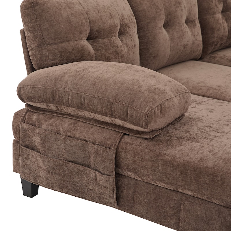 U-Shaped Chenille Sectional Sofa with Dual Chaises, Storage Pockets & Tufted Back by Harper&Bright Designs