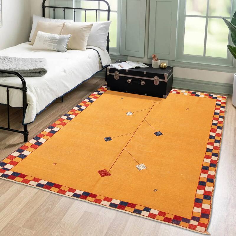 ECARPETGALLERY Flat-Weave Kashkuli Light Orange Wool Tapestry Kilim - 5'0 x 6'11