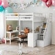 preview thumbnail 1 of 21, Full Size Loft Bed with Built-in L-Shaped Desk and 3-Tier Storage Shelves White