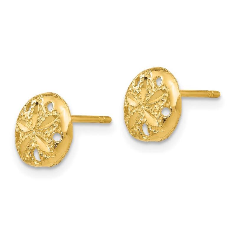 Curata 14k Yellow Gold Textured 8x9mm Sand Dollar Post Earrings