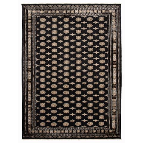 ECARPETGALLERY Hand-knotted Finest Peshawar Bokhara Black Wool Rug - 9'10 x 13'7