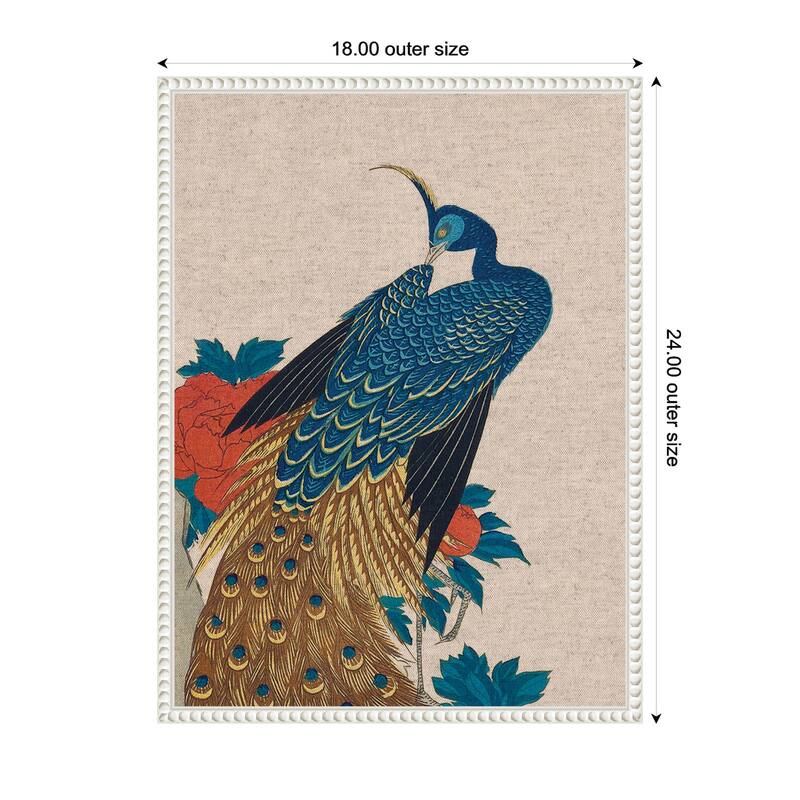 Kate and Laurel Sylvie Peacock and Peonies 1840 Utagawa Hiroshige Neutral Linen Framed Canvas by The Art Institute of Chicago