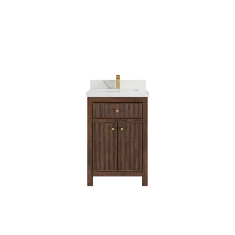 Willow Collections 24 x 22 Sonoma Teak Wood Single Bowl Sink Bathroom Vanity in Golden Teak with Countertop