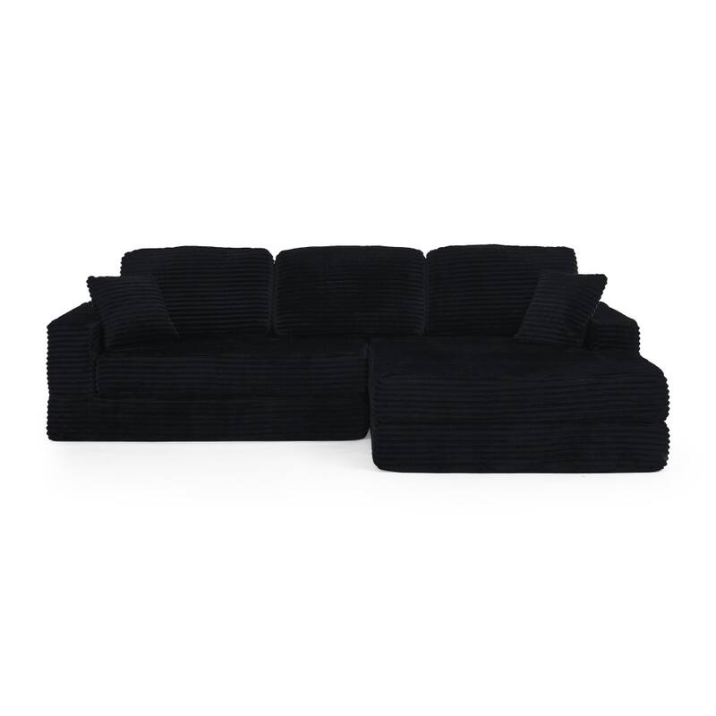 112.6" Modern L-shaped Modular Sectional Sofa in Corduroy, Unfold into Bed for Rest