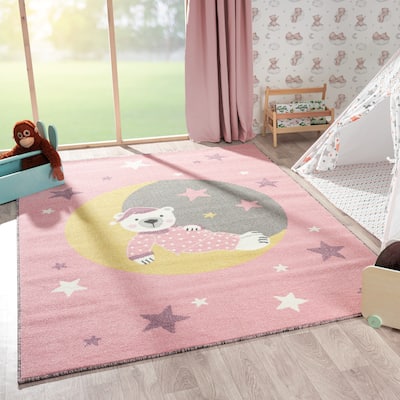 Kids Teddy Bear on the Moon Area Rug