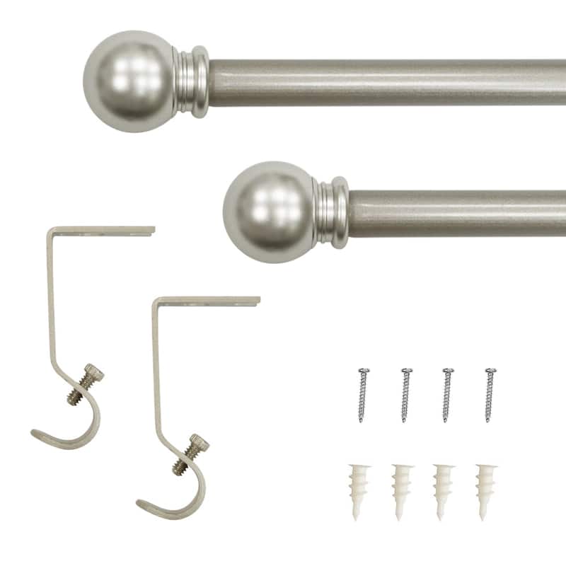 Lumi 5/8" Single Curtain Rod Set Oil Rubbed Bronze/Silver-Ball finials - 28"-48" - Silver