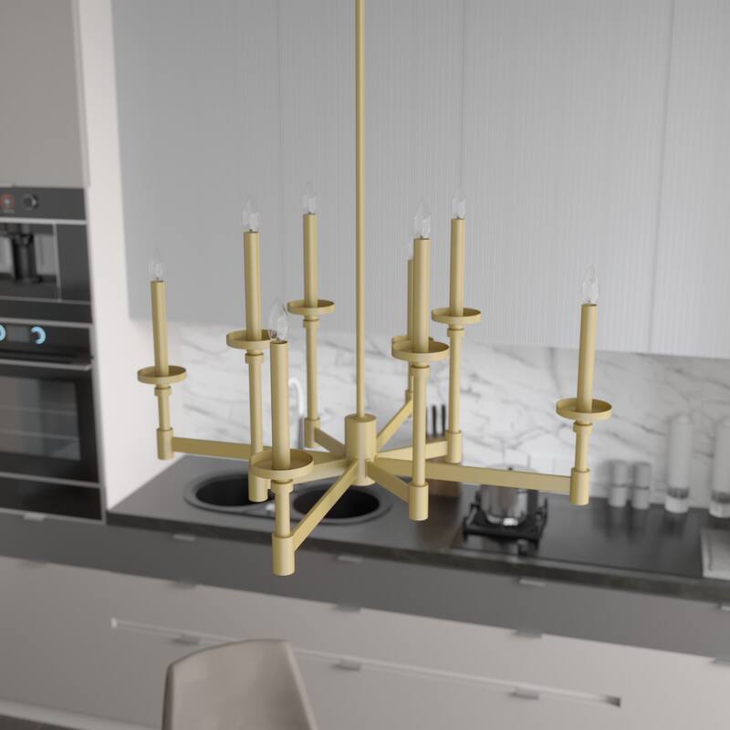 Hunter Briargrove Candle Chandelier - Entry, Dining Room - Glam, Transitional, Modern - 8 - Light - 8-Light Modern Brass