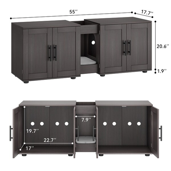 Hidden Litter Box Enclosure with Double Cage for 2 Cats - Bed Bath