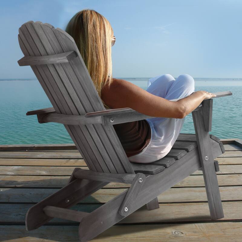 Foldable Wood Patio Adirondack Chair, Classic Outdoor Chair with Pre-Assembled Backrest, Easy Assembly