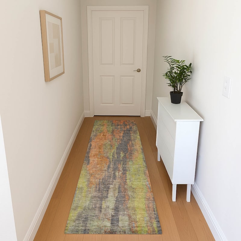 Premium Washable Super Soft Abstract Modern Mayfield Rug - Orange - 2'3" x 7'6"