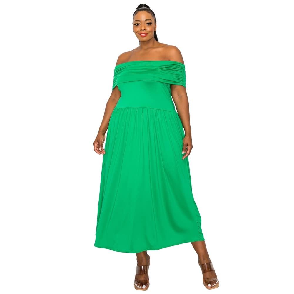 L I V D Women's Plus Size Hayek Off Shoulder Maxi Dress