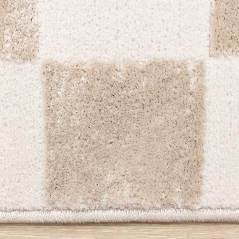 Leonardo Brown Off-White Checkered Area Rug