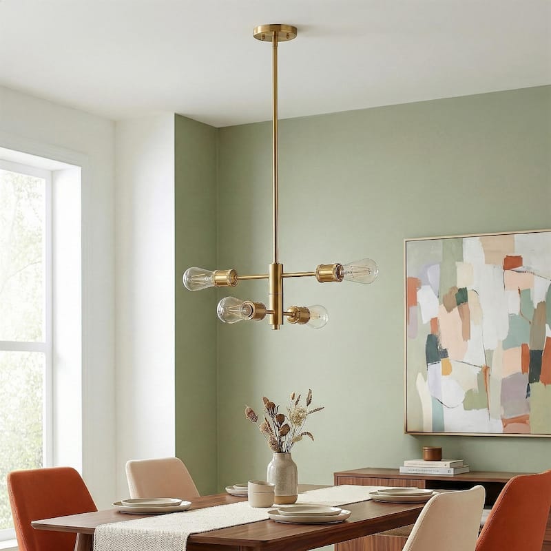 Porch Four-Light Modern Pendant with Satin Brass Finish - Gold