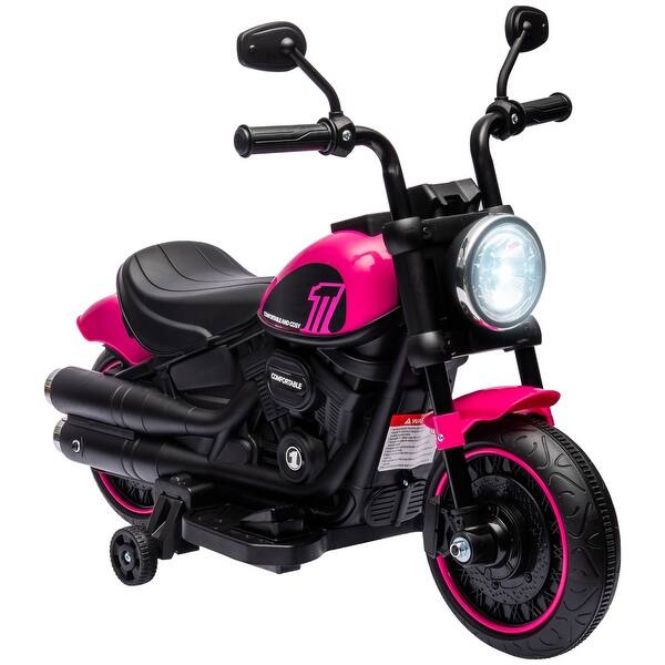 slide 2 of 8, Battery-Operated Kids Motorcycle with Training Wheels, Single-Button Start, and Safe Speeds, Ride-On Toy for Toddlers Pink