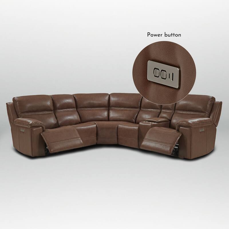 6PCS, 2 power Recliners, Dual-Power Genuine Leather Reclining Sectional with USB&Type-C Ports