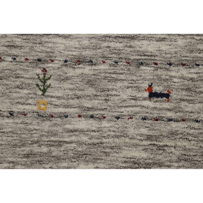 Hand Knotted Oriental 100% Wool Carpet Tribal Animal Pictorial Beige & Ivories Gabbeh Area Rug - 5' 11'' X 4' 1''