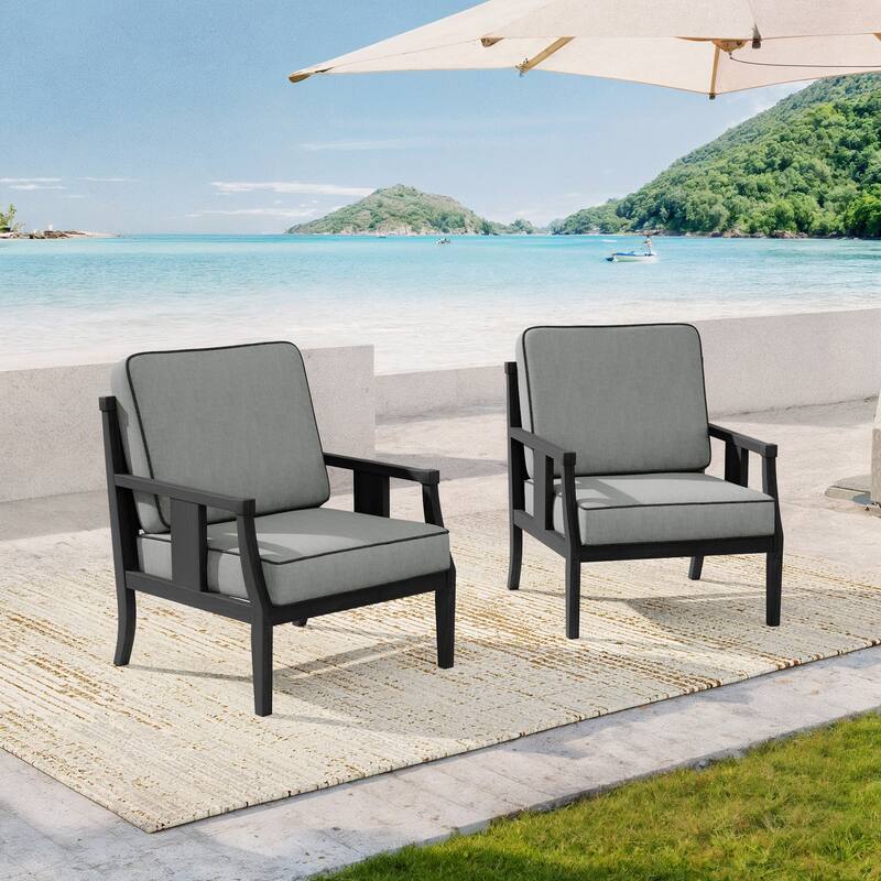 Black Wood Patio Accent Chairs with Water-Resistant Cushions