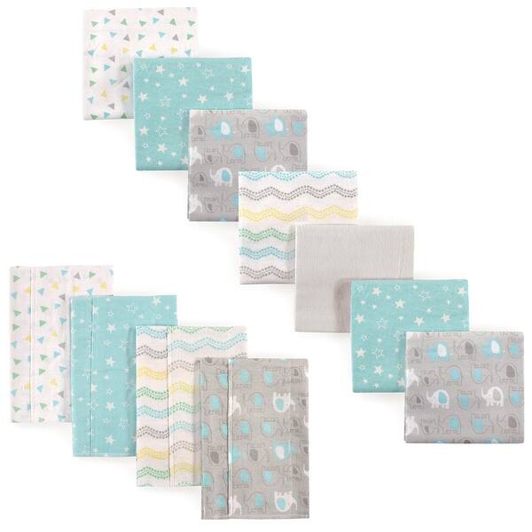slide 1 of 1, Luvable Friends Unisex Baby Cotton Flannel Burp Cloths and Receiving Blankets, 11-Piece, Basic Elephant, One Size One Size - Basic Elephant