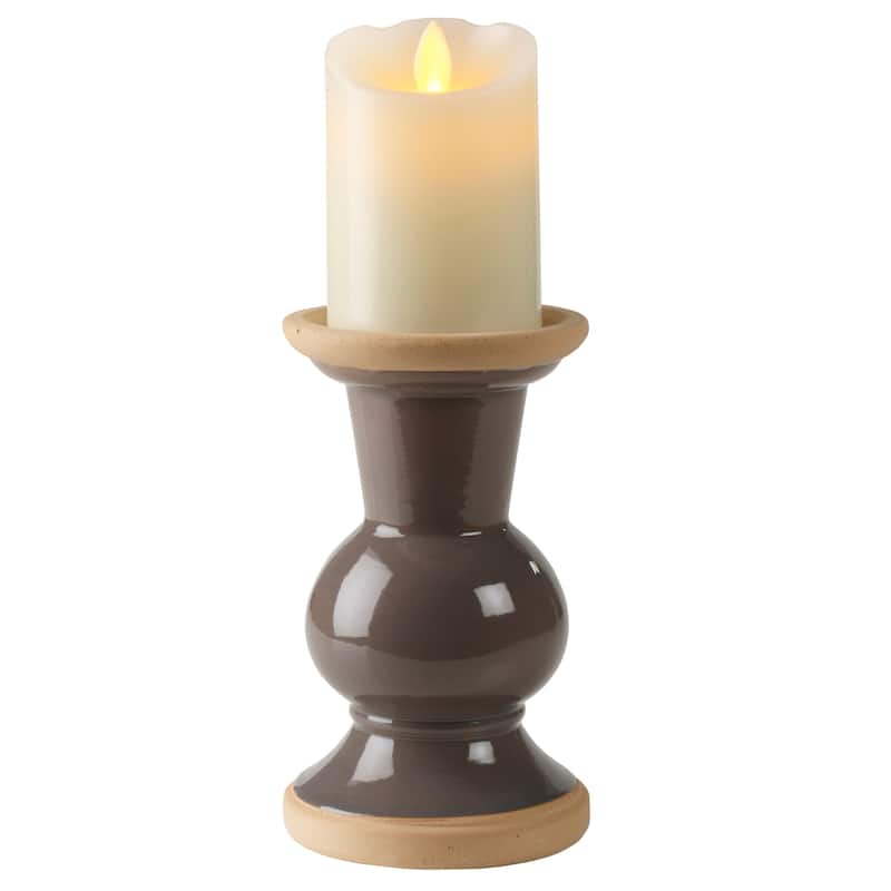 Elements Gray Ceramic Candle Holder, 7 Inch