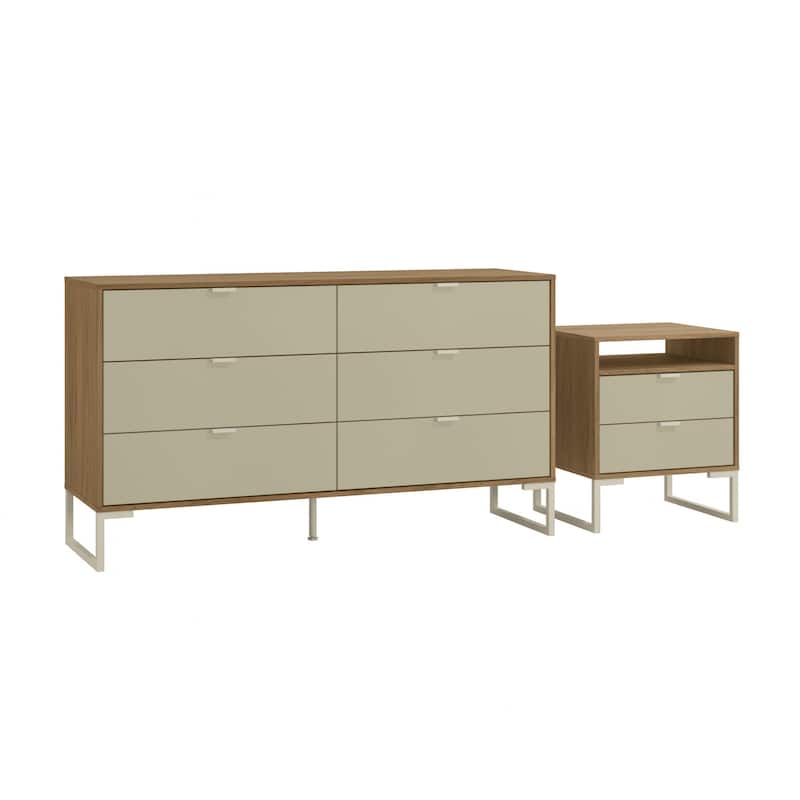 Kappesberg New Collins 2-Piece Bedroom Set, 6-Drawer Dresser and One 2-Drawer Nightstand