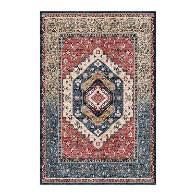 Machine Washable Vintage Area Rug, Low Pile Rug Non-slip - 6x9 - Red