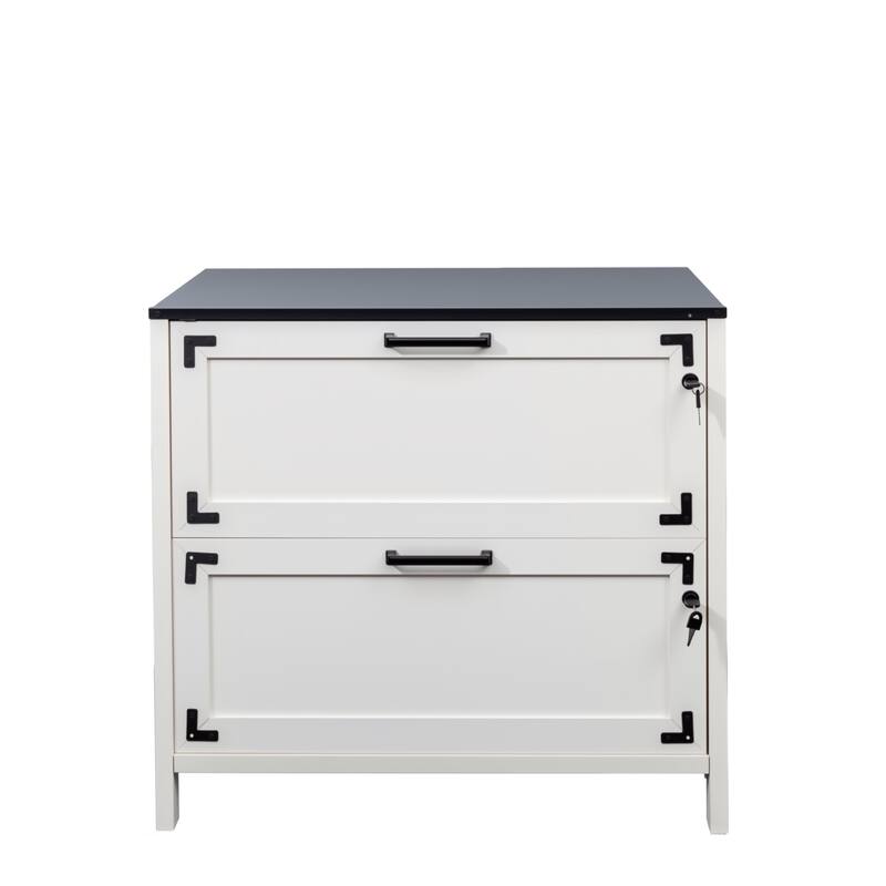 Roomfitters 2-Drawer Farmhouse File Cabinet with Lock, Wooden Filing Cabinet for Home Office Organization